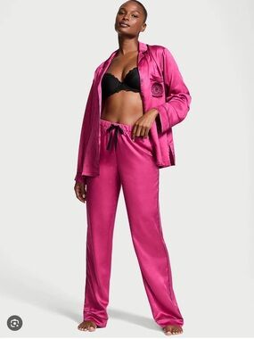 Victoria's Secret Hot Magenta Satin Pajama Set